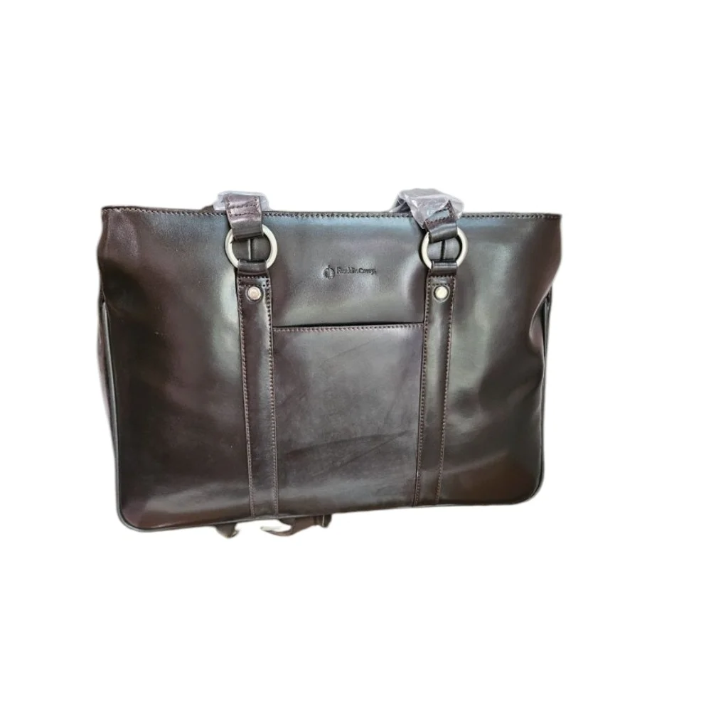 Franklin Covey Brown Genuine Leather Business Tote Laptop Bag NIB Unisex